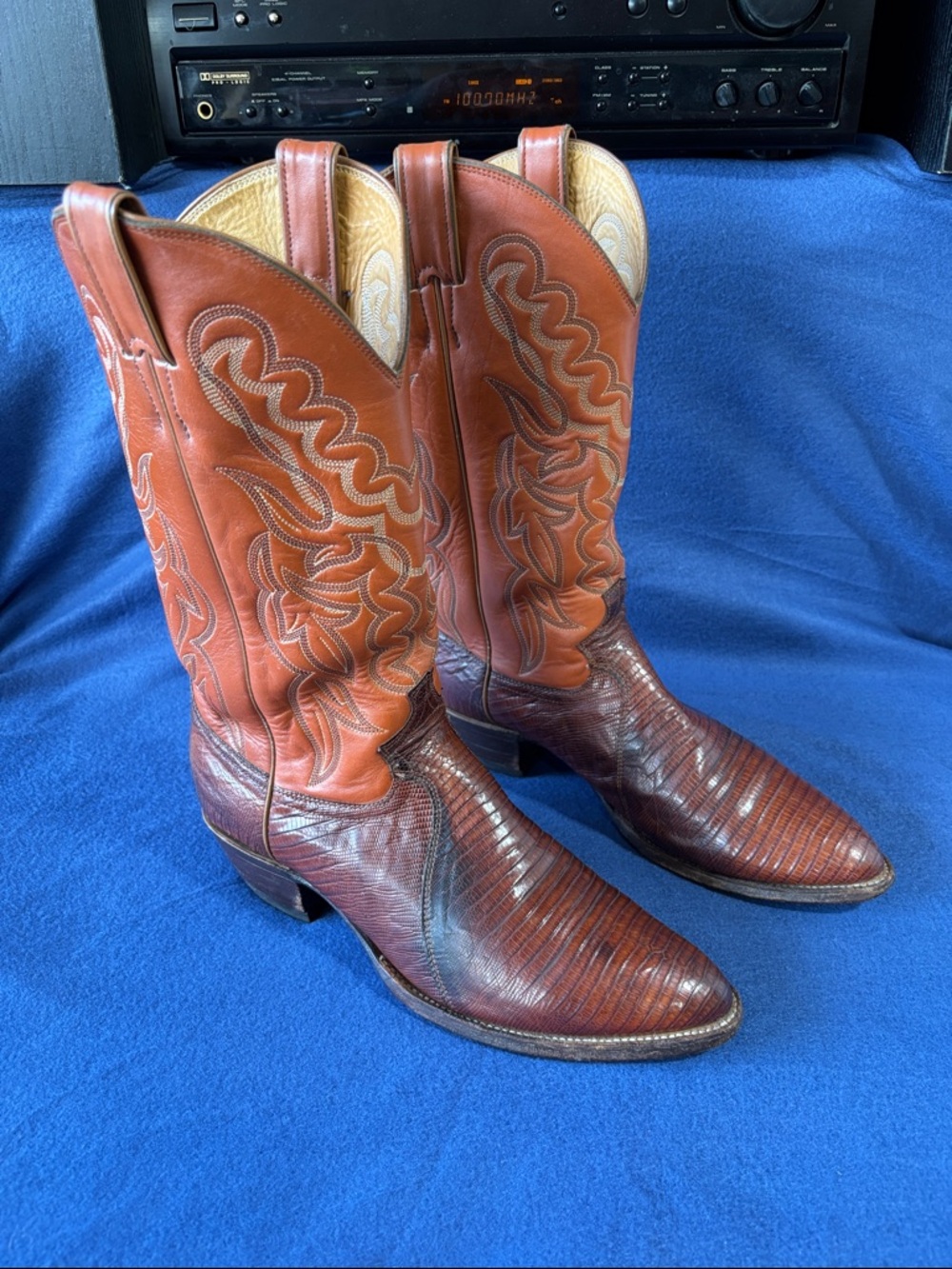 Vintage Men’s Justin Teju Lizard Boots Brown Western Cowboy Boots